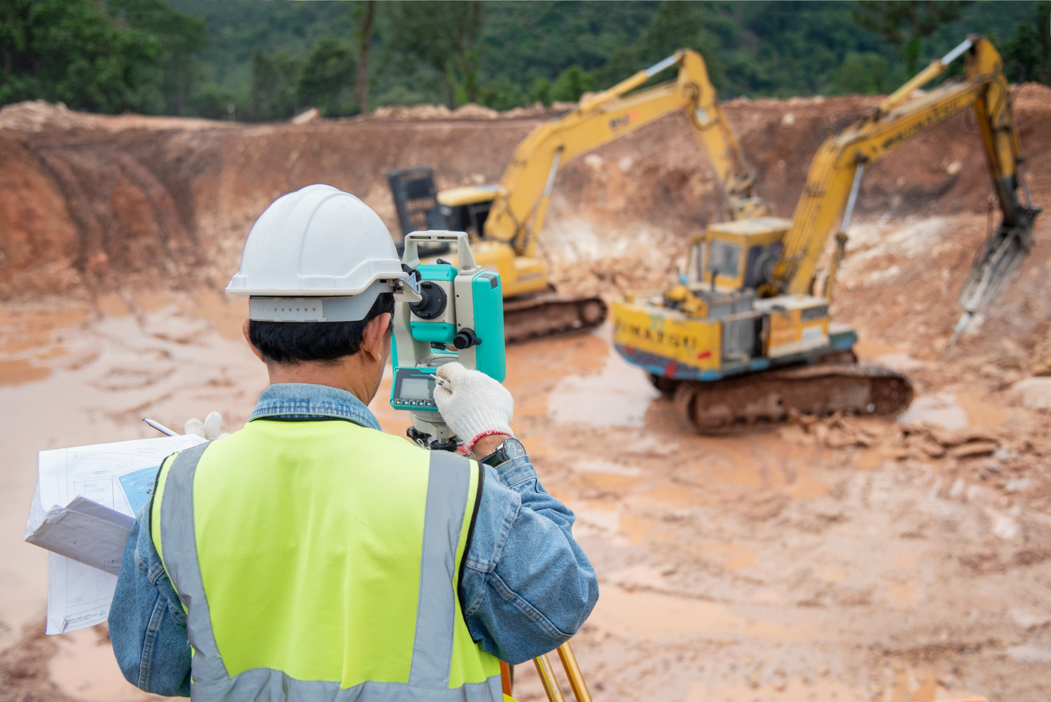 survey-engineer-construction-site-use-theodolite-checking-excavation-foundation-work